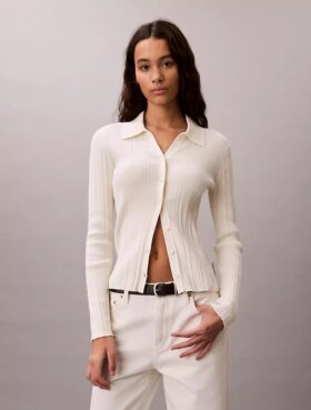 Cárdigan polo de punto elástico de algodón suave