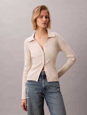 Cárdigan polo de punto elástico de algodón suave