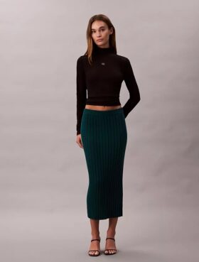 Falda midi de algodón acanalado
