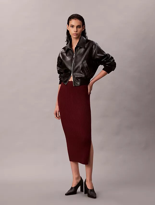 Falda midi de algodón acanalado liso Falda midi de algodón acanalado liso