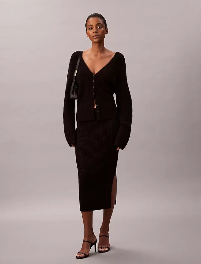 Falda midi de algodón acanalado liso Falda midi de algodón acanalado liso