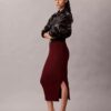 Falda midi de algodón acanalado liso Falda midi de algodón acanalado liso