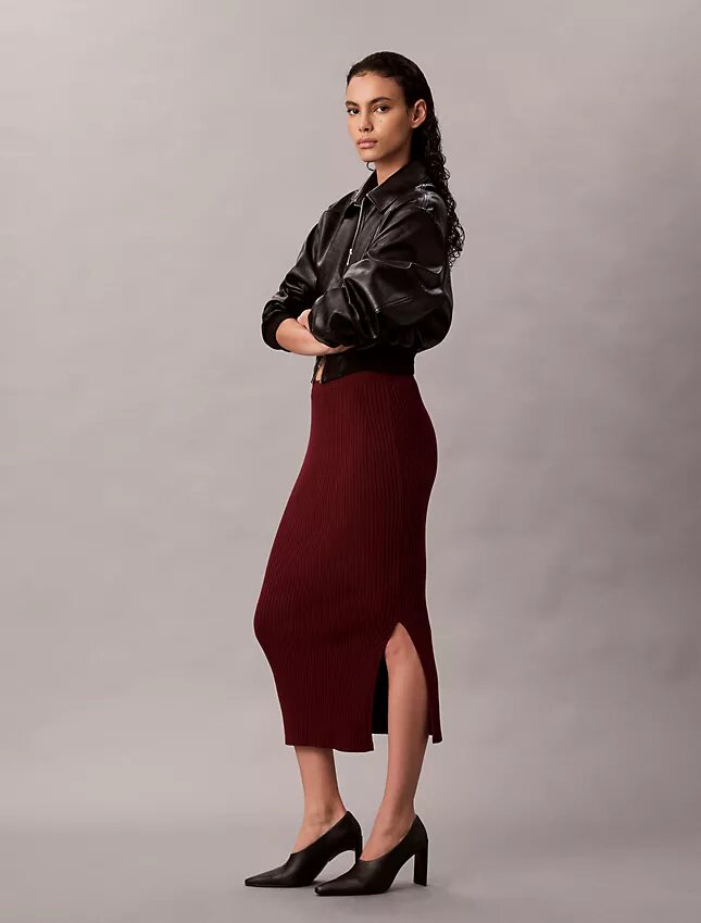 Falda midi de algodón acanalado liso Falda midi de algodón acanalado liso