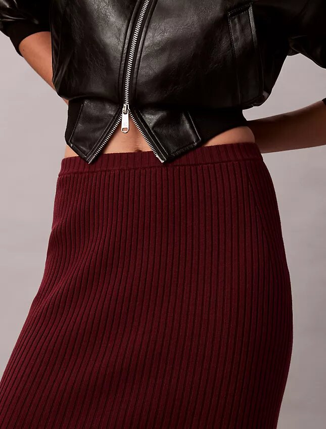 Falda midi de algodón acanalado liso Falda midi de algodón acanalado liso