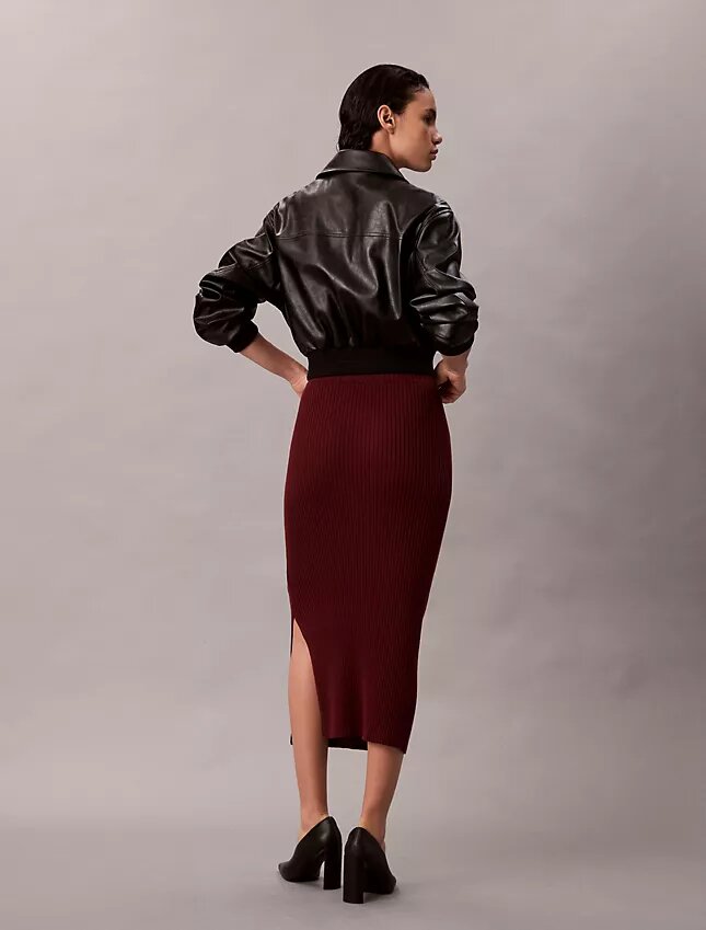 Falda midi de algodón acanalado liso Falda midi de algodón acanalado liso