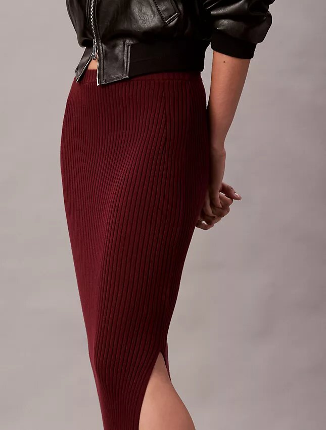 Falda midi de algodón acanalado liso Falda midi de algodón acanalado liso