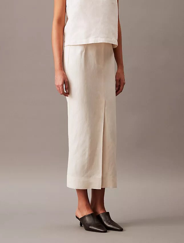 Falda midi de mezcla de lino Falda midi de mezcla de lino