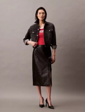Falda midi de piel de cordero