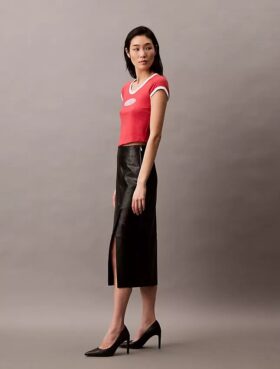 Falda midi de piel de cordero