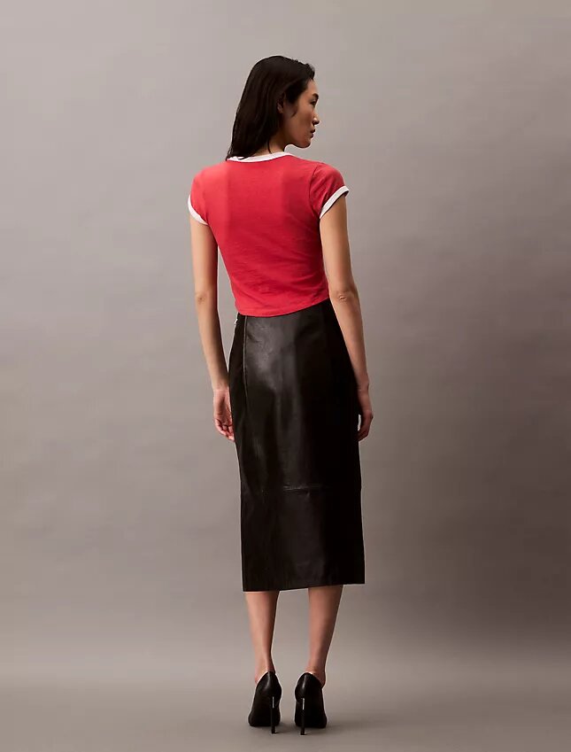 Falda midi de piel de cordero Falda midi de piel de cordero