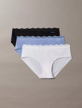 Hipster de talle bajo de microfibra elástica con encaje, paquete de 3