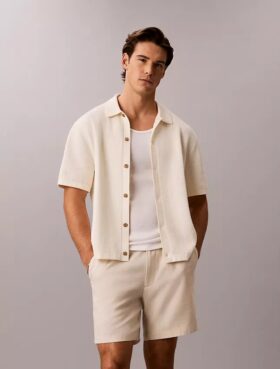Jersey con botones y punto de malla