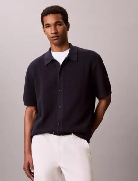 Jersey con botones y punto de malla Jersey con botones y punto de malla
