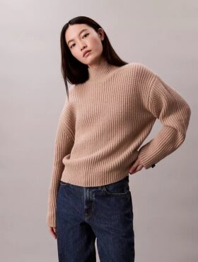 Jersey de cuello alto holgado de punto grueso acanalado