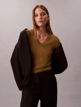 Jersey de cuello en V de lana merina