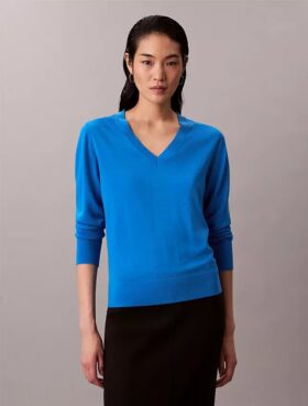 Jersey de cuello en V de lana merina