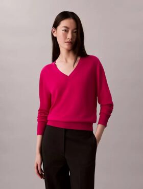 Jersey de cuello en V de lana merina