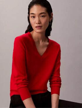 Jersey de cuello en V de lana merina