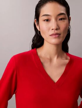 Jersey de cuello en V de lana merina