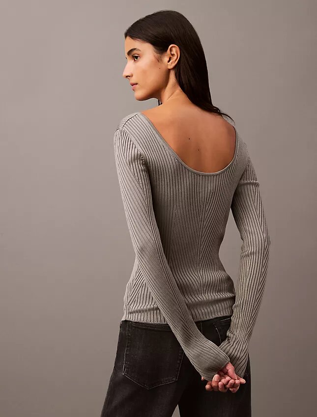 Jersey de cuello redondo acanalado Jersey de cuello redondo acanalado