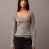 Jersey de cuello redondo acanalado Jersey de cuello redondo acanalado