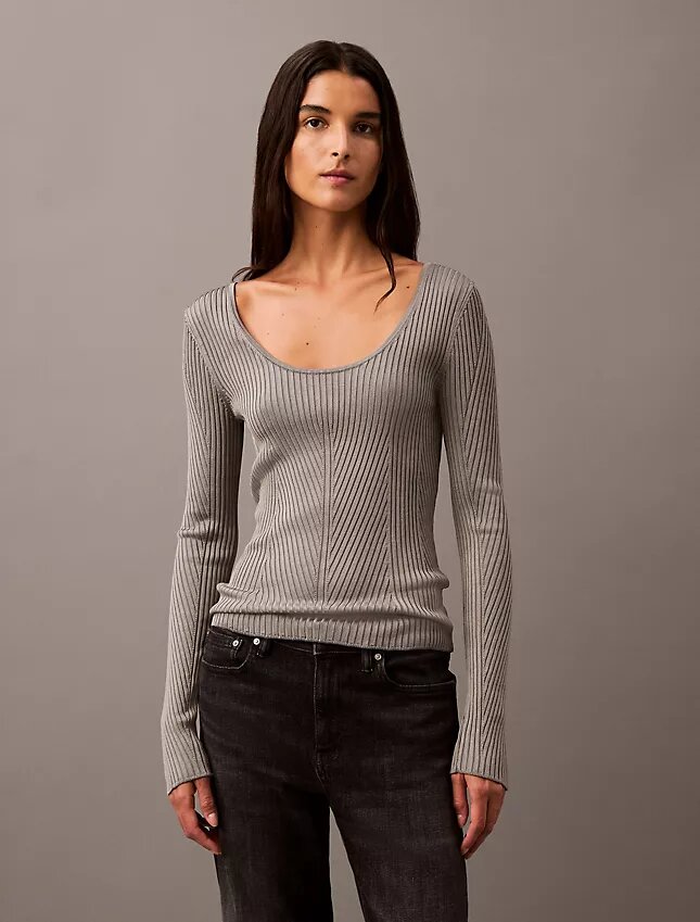 Jersey de cuello redondo acanalado Jersey de cuello redondo acanalado