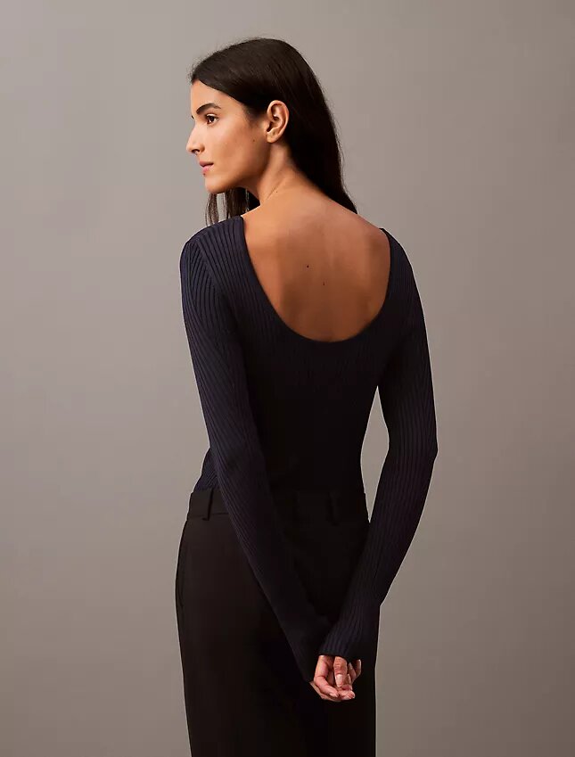 Jersey de cuello redondo acanalado Jersey de cuello redondo acanalado