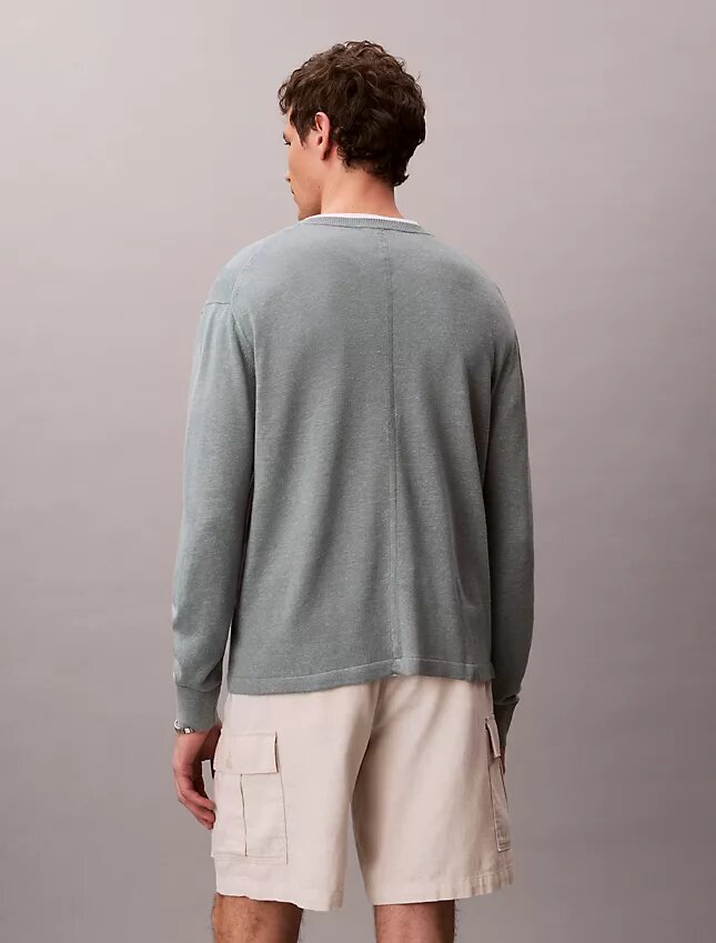 Jersey de cuello redondo de mezcla de lino Jersey de cuello redondo de mezcla de lino