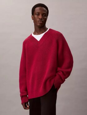 Jersey holgado con cuello en V de mezcla de lana merina
