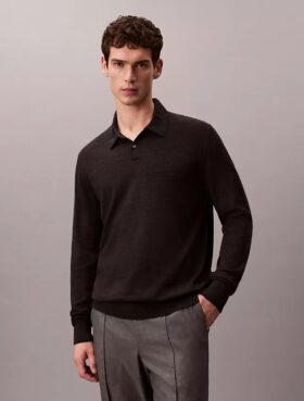 Jersey polo de mezcla de lana merino extrafina
