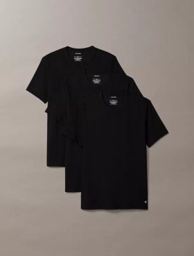 Mezcla de algodón elástico. Pack de 3 camisetas de cuello redondo y corte ajustado Mezcla de algodón elástico. Pack de 3 camisetas de cuello redondo y corte ajustado