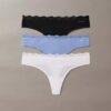 Microfiber Thong con encaje, paquete de 3