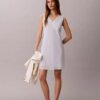 Minivestido de mezcla de algodón con cuello en V Minivestido de mezcla de algodón con cuello en V