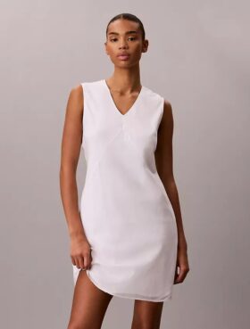Minivestido de mezcla de algodón con cuello en V