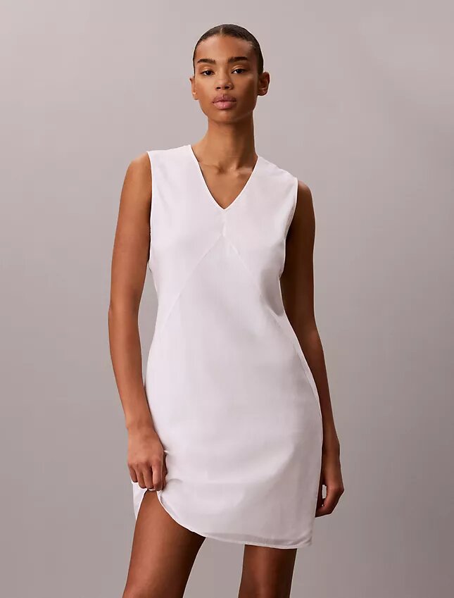 Minivestido de mezcla de algodón con cuello en V Minivestido de mezcla de algodón con cuello en V