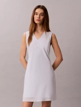 Minivestido de mezcla de algodón con cuello en V