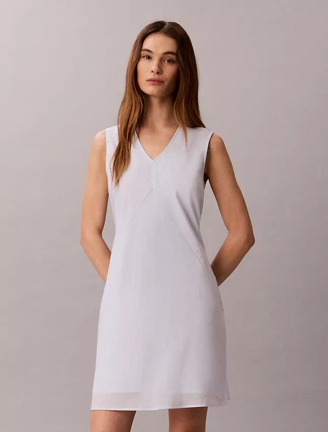 Minivestido de mezcla de algodón con cuello en V Minivestido de mezcla de algodón con cuello en V
