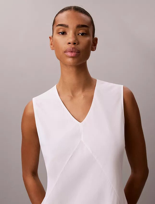 Minivestido de mezcla de algodón con cuello en V Minivestido de mezcla de algodón con cuello en V