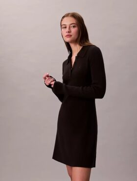 Minivestido polo de algodón acanalado con cuello en V