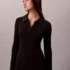Minivestido polo de algodón acanalado con cuello en V Minivestido polo de algodón acanalado con cuello en V