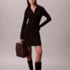 Minivestido polo de algodón acanalado con cuello en V Minivestido polo de algodón acanalado con cuello en V