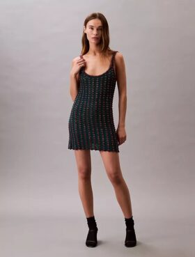 Minivestido sin mangas de ganchillo con abalorios
