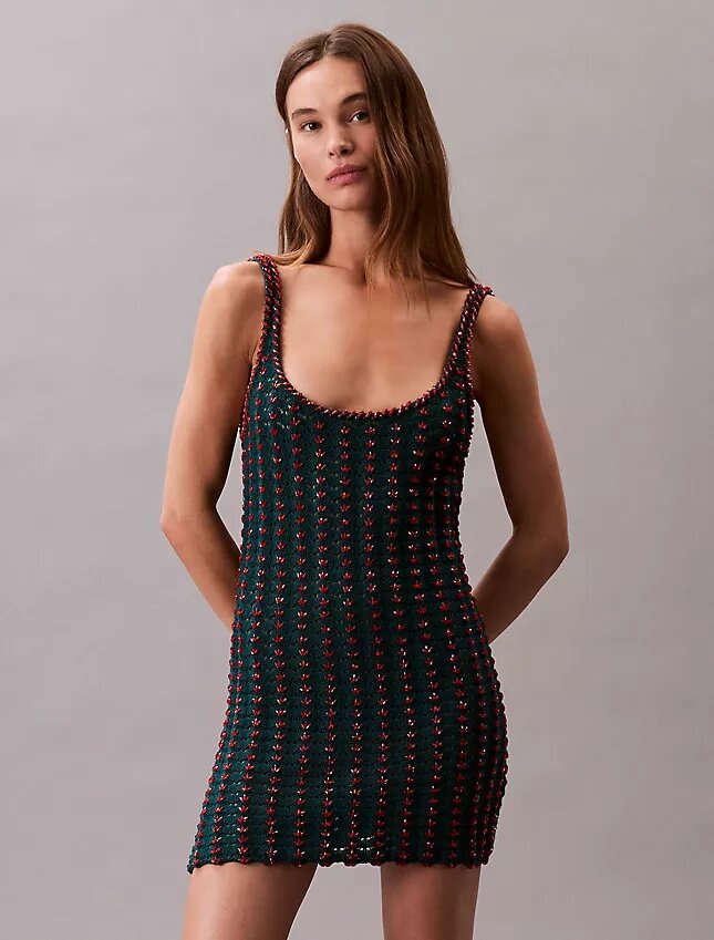 Minivestido sin mangas de ganchillo con abalorios Minivestido sin mangas de ganchillo con abalorios