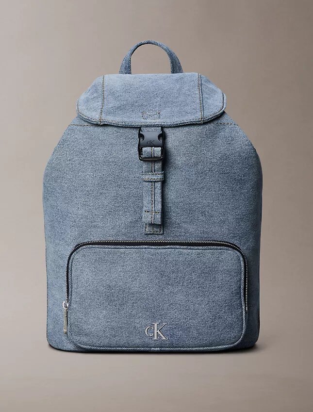 Mochila mini con solapa de Denim y logotipo Mochila mini con solapa de Denim y logotipo
