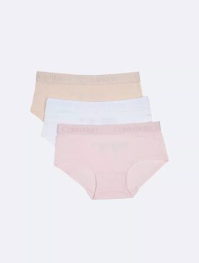 Pack de 3 braguitas Hipster de talle medio con banda de logotipos para niñas Pack de 3 braguitas Hipster de talle medio con banda de logotipos para niñas