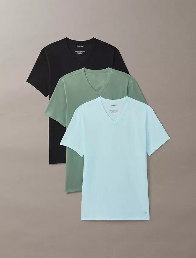 Pack de 3 camisetas de cuello en V de corte ajustado en mezcla Cotton Stretch Pack de 3 camisetas de cuello en V de corte ajustado en mezcla Cotton Stretch