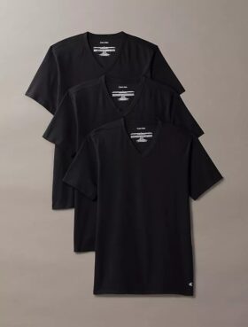 Pack de 3 camisetas de cuello en V de corte ajustado en mezcla Cotton Stretch