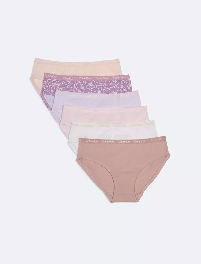 Pack de 6 braguitas Hipster con logotipo para niñas Pack de 6 braguitas Hipster con logotipo para niñas