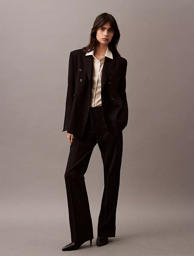 Pantalón clásico de gabardina de lana Pantalón clásico de gabardina de lana