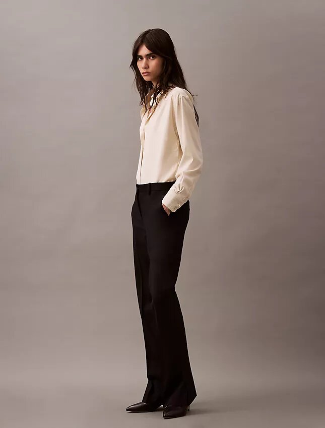 Pantalón clásico de gabardina de lana Pantalón clásico de gabardina de lana